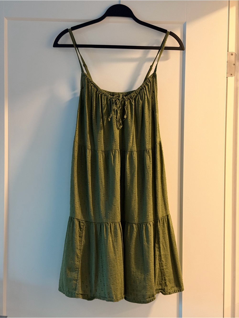 Olive Green Tiered Sundress with Spaghetti Straps